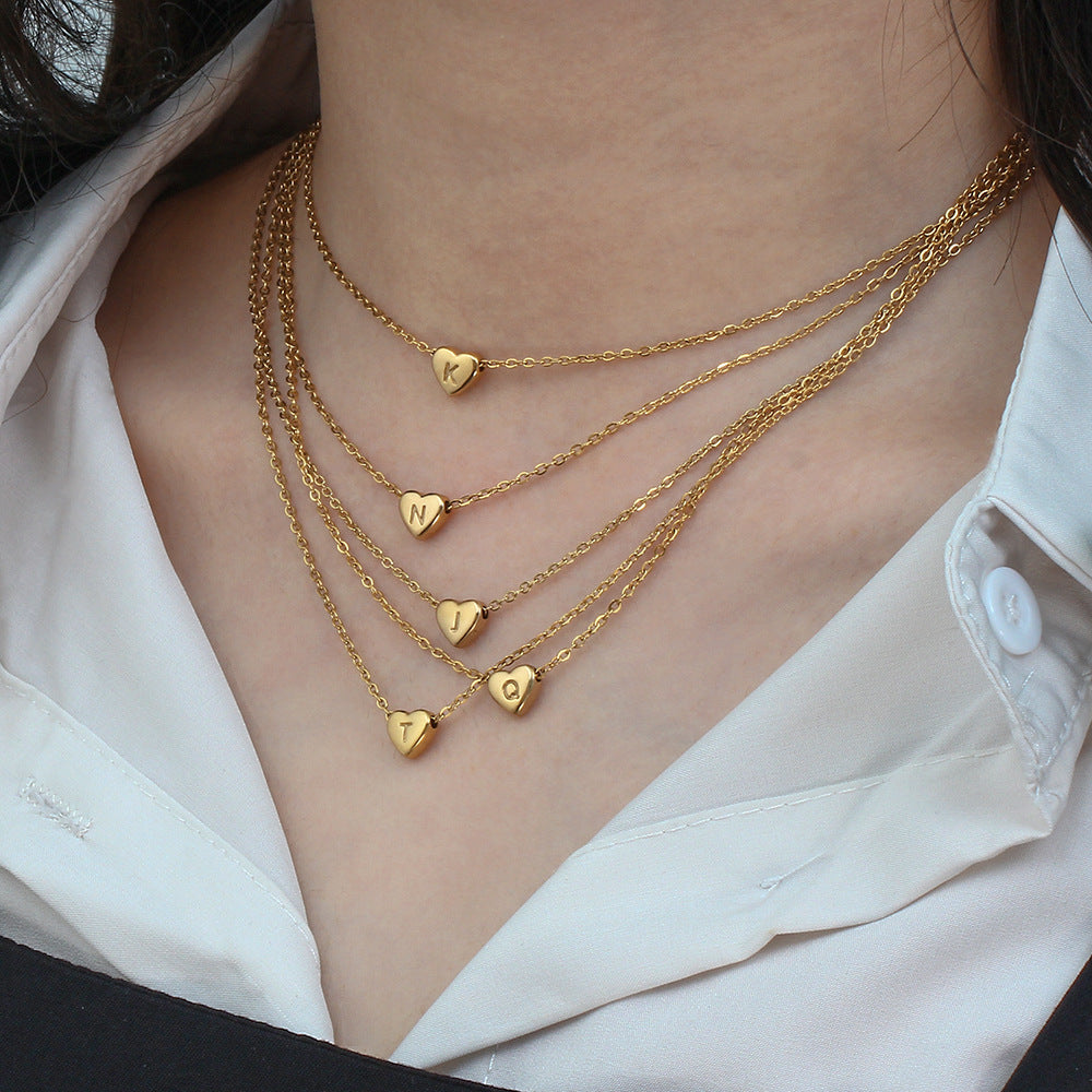 Wholesale heart-shaped jewelry stainless steel electroplated 18K gold letter necklace